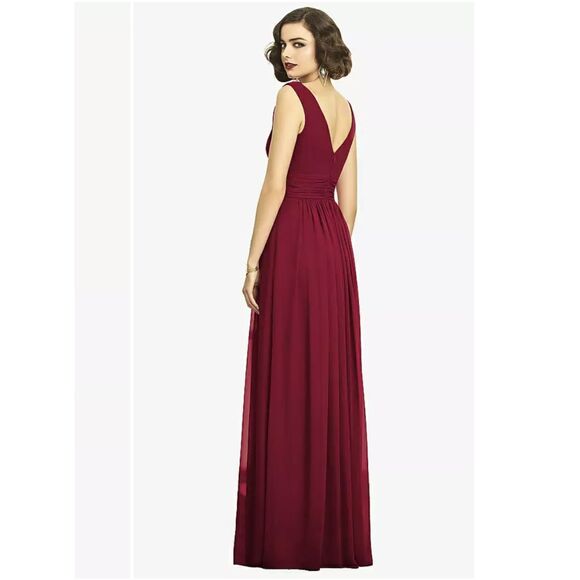 Dessy Collection Size 4R Sleeveless Draped Chiffon Maxi Dress Burgundy - Picture 3 of 5